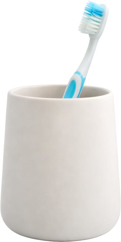 Bathroom Solutions Badkamer beker / tandenborstelhouder Earth Serie - Keramiek - ivoor wit - 8 x 10 cm