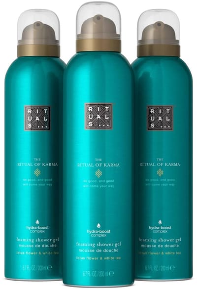 Rituals - Doucheschuim - 3x 200 ml - Ritual of Karma - Lotusbloem & Witte Thee - Foaming Shower Gel - Douchegel - Badschuim - Douchefoam - Shower Foam - Douche Foam - 3 Producten - Geschenkset Vrouwen en Mannen - Dames - Vrouw - Heren - Man - Men