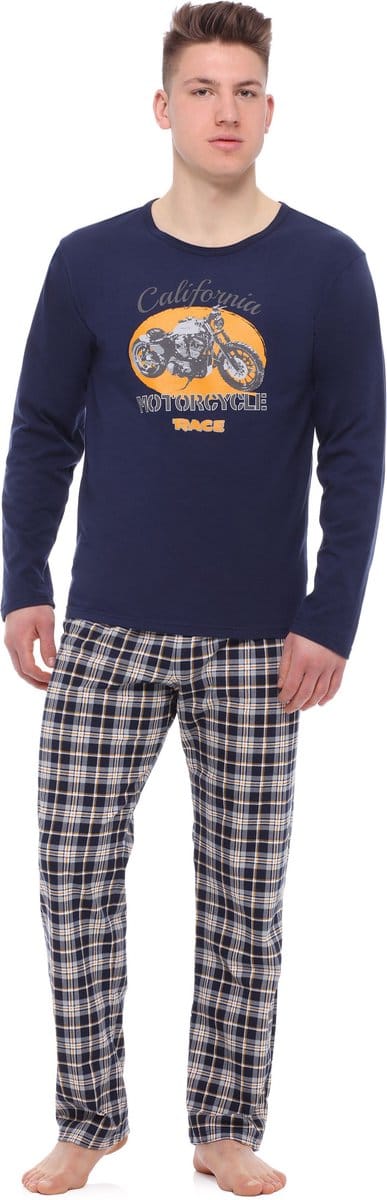 Timone Heren Pyjama - Lange mouwen - Lange broek - Katoen - TI-TI30-115-PJ - Marine Gekruist1 - XXL