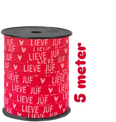 5m Sierlint fuchsia met roze tekst lieve juf - niet op spoel geleverd - juf - school - leuk inpakken