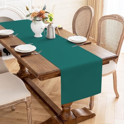 Tafelloper - Polyester Linnen-look Afwasbaar Waterafstotend met Lotuseffect Krasbestendig - Voor Eetkamer en Diverse Gelegenheden - Blauwgroen 40x180 cm