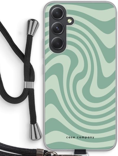 Case Company® - Hoesje met koord geschikt voor Samsung Galaxy A54 hoesje met Koord - Swirl Groen - Telefoonhoesje met Zwart Koord - Bescherming aan alle Kanten en Over de Schermrand