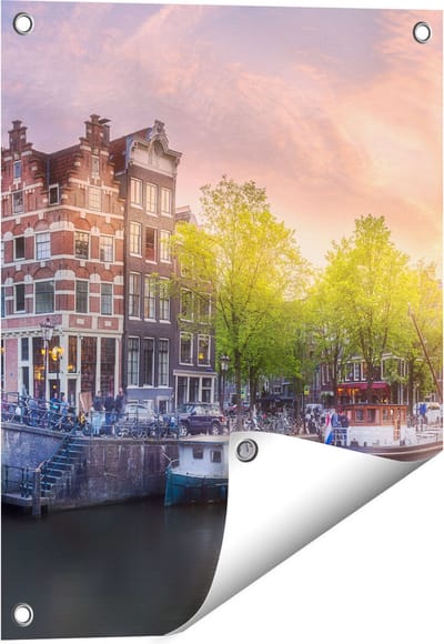 Gards Tuinposter Amsterdamse Grachten - 40x50 cm - Tuindoek - Tuindecoratie - Wanddecoratie buiten - Tuinschilderij