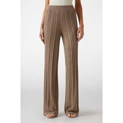 GUESS Gia Ribbed Swtr Pant Natural Almond + Gol Maat: XS/30 | Wijde Broeken Outlet | Dames | Bruin