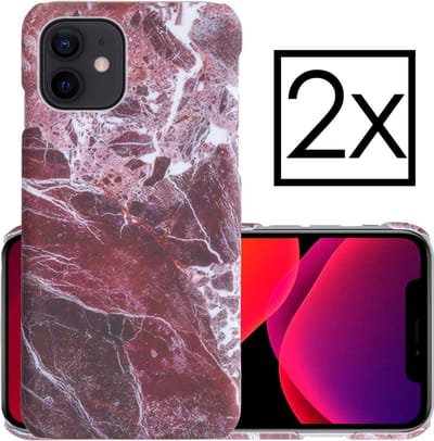 Hoes Geschikt voor iPhone 11 Hoesje Marmer Back Case Hardcover Marmeren Hoes Marmer - Rood - 2 PACK