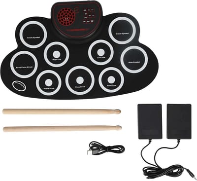 Dailygoods - Oprolbare Drumset met 9 Pads, Inclusief Stokken en Pedalen