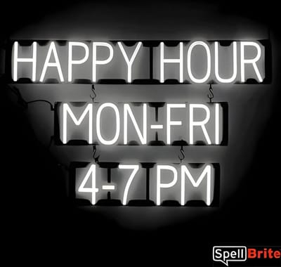 HAPPY HOUR MON-FRI 4-7 PM - Lichtreclame Neon LED bord verlicht | SpellBrite | 97 x 60 cm | 6 Dimstanden - 8 Lichtanimaties | Reclamebord neon verlichting