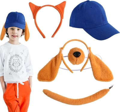 5-delige hondenkostuumaccessoires set met blauwe hondenoren, staart en neus voor kinderen, perfect voor Halloween en kerst cosplay