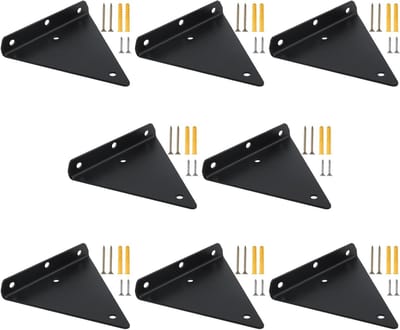 Set van 8 Zwarte Vloeiende Planksteunen van 5 Inch, Verstevigde Driehoekige Beugels voor Zware Planken, Inclusief Montagehardware voor Opbergrekken en Boekenplanken