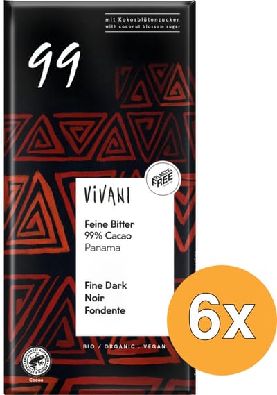 6x Vivani Chocolade Puur Delicaat 99% Panama Bio (80 gr)