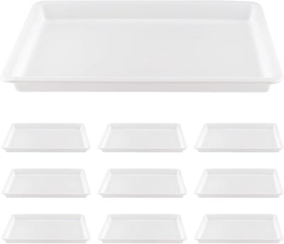 10 Stuks Grote Plastic Activiteitenbakken, Witte Organisatietray voor School, Thuis, Knutselen, Schilderen en Beading, 39 x 29 x 4 cm