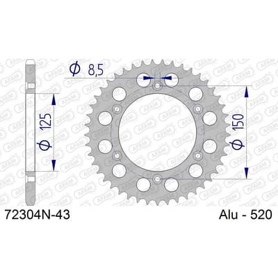 Aluminium tandwiel achter Afam 520 43 dents