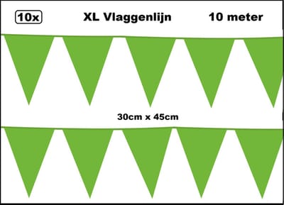 100 meter XL Vlaggenlijn licht groen 30cm x 45cm - 10x vlaggenlijn licht groen 10 meter - Giga vlaglijn themafeest party festival