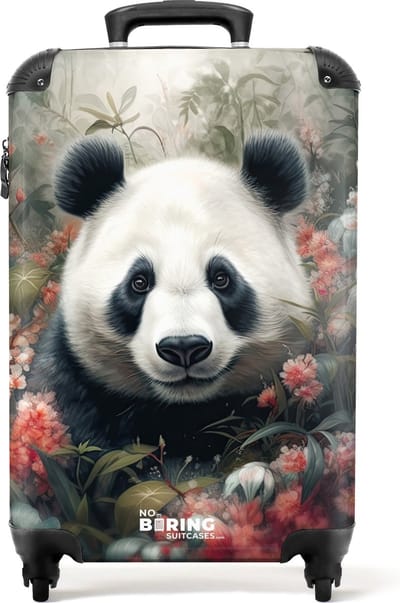 NoBoringSuitcases.com® - Handbagage koffer lichtgewicht - Reiskoffer trolley - Pandabeer te midden van de kleurrijke natuur - Rolkoffer met wieltjes - Past binnen 55x40x20 en 55x35x25