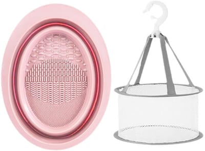 Dailygoods- Make-upborstelreiniger Eenvoudig te gebruiken - Siliconen Reinigingskom - Hangend Droognet - Snel drogend - Milieuvriendelijk Materiaal - Voor Make-up Spons/Puff - Borstelreiniger