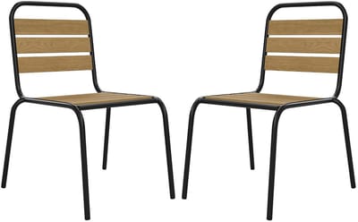 Vente-unique Set van 2 stapelbare tuinstoelen van polywood en metaal - Zwart - LYLIOS van MYLIA