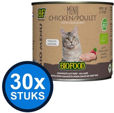 30x Biofood - Organic Kip Menu Blik - Kattenvoer Natvoer - 200g
