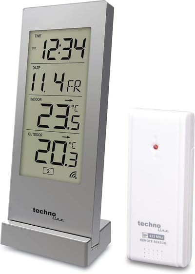 Weerstation met Temperatuurmeting en Analoge Klok in Zilver