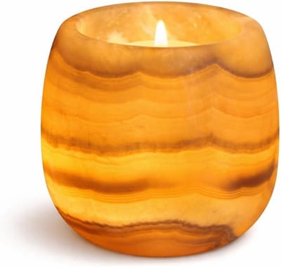 Kaarshouder - Theelichthouder Votive - Sfeerverlichting Creëren - Echte Albast Steen - 10 cm Diameter - Geel
