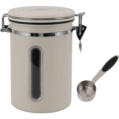 Koffiebus 1800ml 304 Roestvrij Staal Vensterontwerp Eénrichtingsventiel met Lepel Luchtdichte Koffie Beige gray