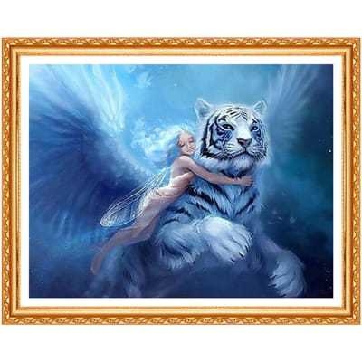 5D bricolage diamant peinture  anges et tigres  diamant broderie point de croix strass peinture 20X30CM blue