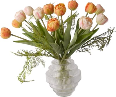 WinQ- Tulpen kunst 14st - Boeket kunst Tulpen 38cm - 14 tulpen - Kunstbloemen Boeket Oranje en rose - zijden bloemen - Exclusief glasvaas