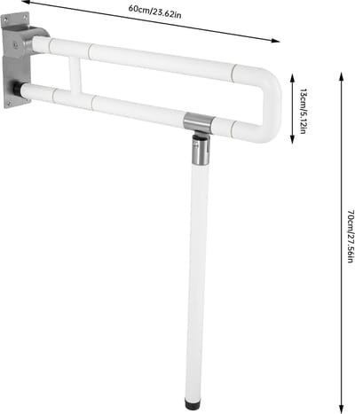 Atlasyx toiletbeugel - Toiletsteun - Handgreep badkamer - Toiletbeugel opklapbaar - Antislip - Opvouwbaar 180° - 60 x 70 cm - Wit