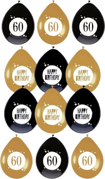 Haza - Feestartikelen verjaardag 60 jaar 24x mix ballonnen zwart/goud