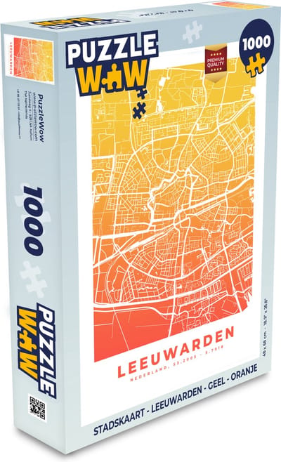 Puzzel Stadskaart - Leeuwarden - Geel - Oranje - Legpuzzel - Puzzel 1000 stukjes volwassenen - Plattegrond