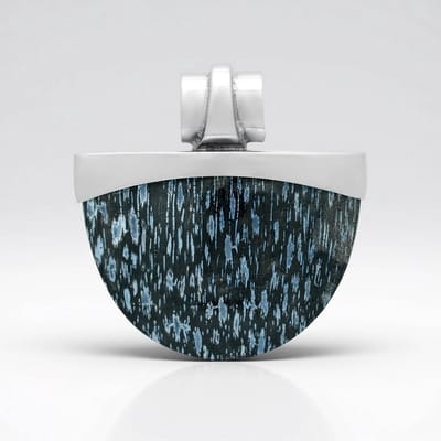 Cavill - Zilveren Hanger 925 Sterling Zilver Platina Geplateerd - 33 ct Versteend Jambi Palmhout - Elegant Bali Barong Sieraad