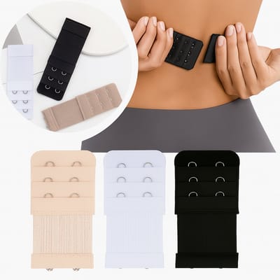 3x Elastische BH Verlengstuk I 2 Tussenhaakjes I BH accessoires I Beha Verlenger I Bra Extender I Ronde Haakjes I Zwart, Wit & Beige