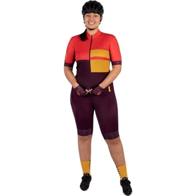 Endura Sportief fietsshirt voor dames met hoge kraag, slank model en korte mouwen (Granaatappel)