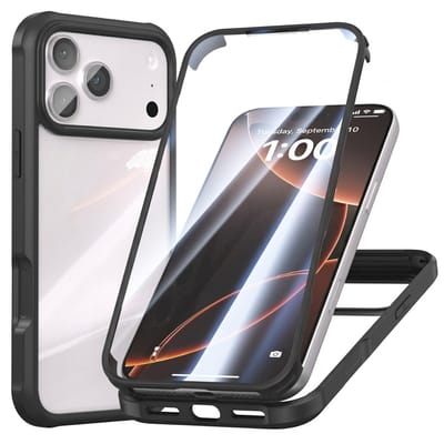 Zwart transparant telefoon hoesje geschikt voor iPhone 17 Pro – schokbestendige case met voor en achterkant bescherming – full body cover – harde rand en doorzichtig design – dames en heren