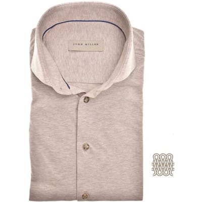 John Miller Overhemd Slim Tricot Allover Mélange Licht Bruin / male