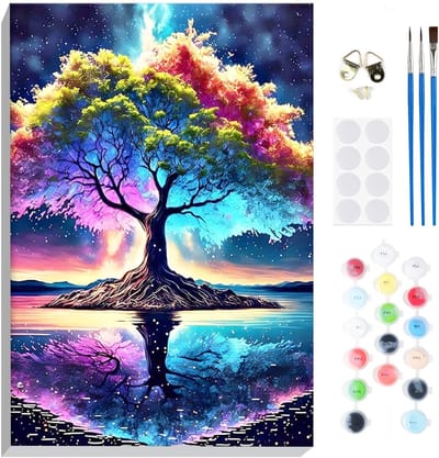Boom des Levens Schilderen op Nummer voor Volwassenen, Beginners, Inclusief Lijst, Landschap Schilderen op Canvas, DIY Acryl Schilderset, Creatieve Hobby en Cadeau Ideeën