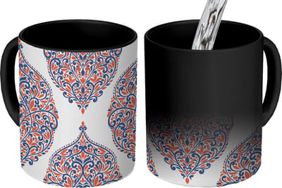 Magische Mok - Foto op Warmte Mokken - Koffiemok - Patronen - Blauw - Oranje - Magic Mok - Beker - 350 ML - Theemok