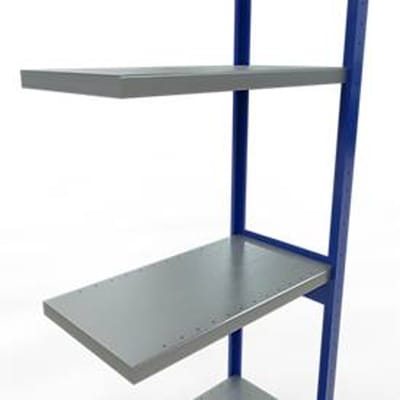 Schulte Lagertechnik MULTIplus 250 boutloos rekkensysteem, boutloze aanbouwstelling, lengte bout, 3000x750x400 mm, 7 legborden, gentiaanblauw/verzinkt