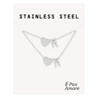 Initiaal Ketting & Armband set met Letter N Zilverkleurig - Stainless Steel - Met letter & Hartje! - Naam Ketting Cadeau - Sieraden Set op Kaartje - Pax Amare