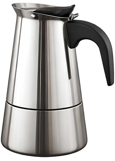 Cheffinger, Italiaans Koffiezetapparaat van RVS 9 Kopjes Inductie Compatibel voor Moka Koffie, Zilver