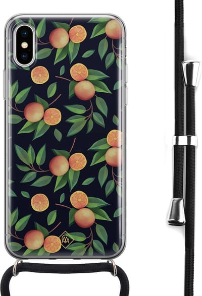 Casimoda® hoesje met koord - Geschikt voor iPhone Xs - Fruit / Sinaasappel - Afneembaar koord - Siliconen/TPU - Multi