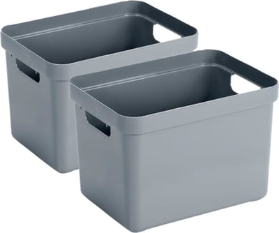 Sunware Opbergbox Sigma - 2x - kunststof - blauw/grijs - 18 liter - Opbergbakken/opbergers - 35 x 25 x 25 cm
