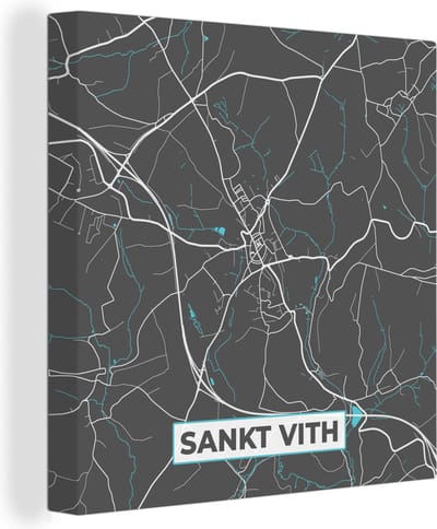 Canvas Schilderij Stadskaart – Grijs - Kaart – Sankt Vith – België – Plattegrond - 20x20 cm - Wanddecoratie