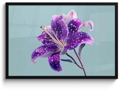 Poster in lijst - Fotolijst 90x60 cm - Posters - Lelie - Bloem - Paars - Stippen - Posterlijst zwart - Decoratie - Wanddecoratie woonkamer - Muurdecoratie slaapkamer