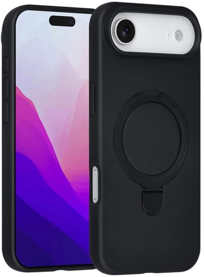 Backcover Hoesje Geschikt voor: iPhone Air Volledig Dekkende Schokbestendige Siliconen Backcover met Ringstandaard – 360° Bescherming - Zwart