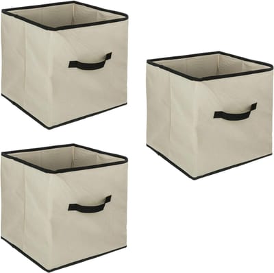 5Five Opbergmand/kastmandje - 3x - Beige - 31 x 31 x 31 cm - 29 liter - Vakkenkast manden - Stof met versterkte bodem - Opvouwbaar