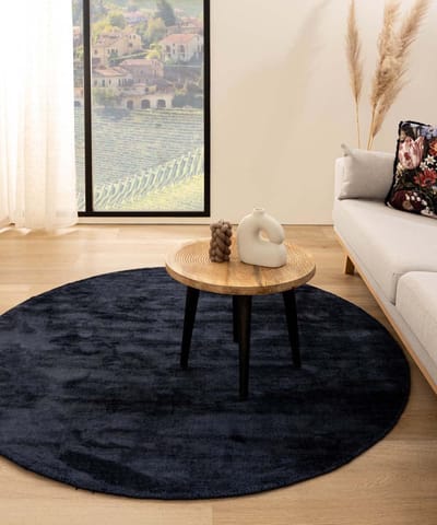 Viscose vloerkleed rond - Glamour marineblauw 100