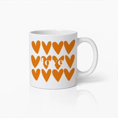 Liefdesharten Mok 330ml – Minimalistisch Oranje Hartontwerp Koffiebeker – Romantisch Cadeau voor Haar, Hem en Valentijnsdag