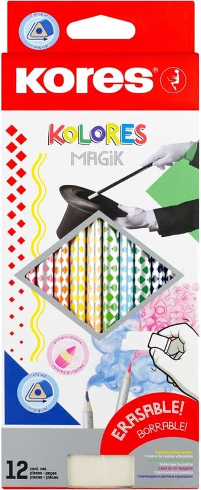 Kleurpotloden Kores - driehoekig "Kolores Magik" - 12 kleuren - goed uitgumbaar