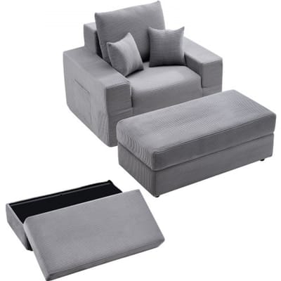 VEVOR Chaise Longue Relaxstoel 1115 mm, Modulaire Loungestoel met Decoratieve Kussens en Armleuningen, Bank met Diepe Zitting en Voetenbank voor Woonkamer Slaapkamer, Leesstoel Gemaakt van Zeer Elastisch Spons