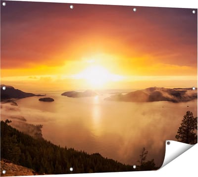 Gards Tuinposter Zonsondergang in de Bergen met Wolken - 120x90 cm - Tuindoek - Tuindecoratie - Wanddecoratie buiten - Tuinschilderij